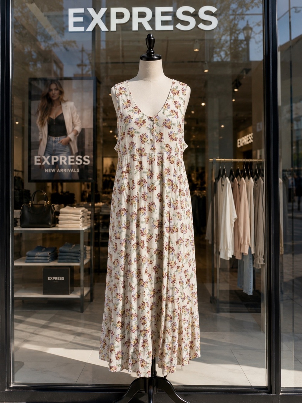 Vintage Express Floral Cream Maxi Dress